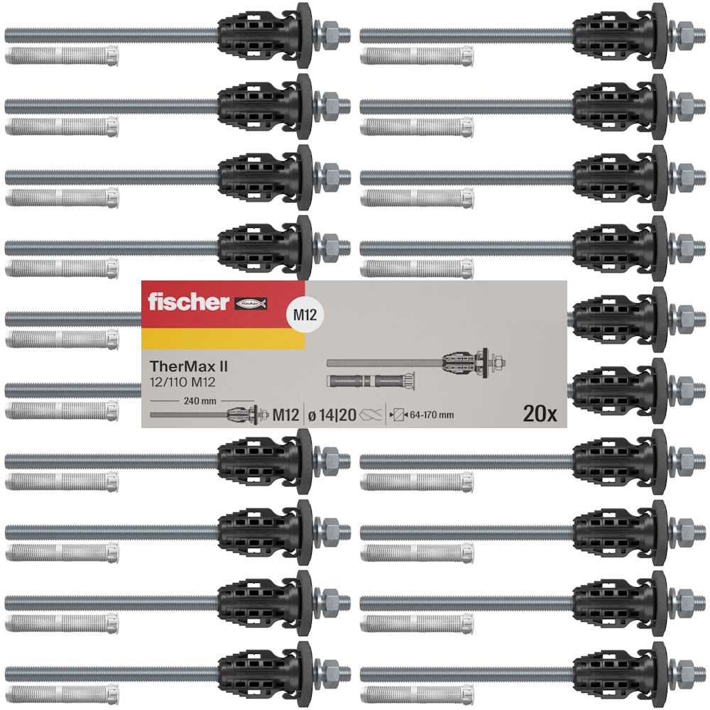 Fischer Dübel Abstandsmontagesystem SET 20 Stück TherMax 2 II 12/110 M12 - WDVS