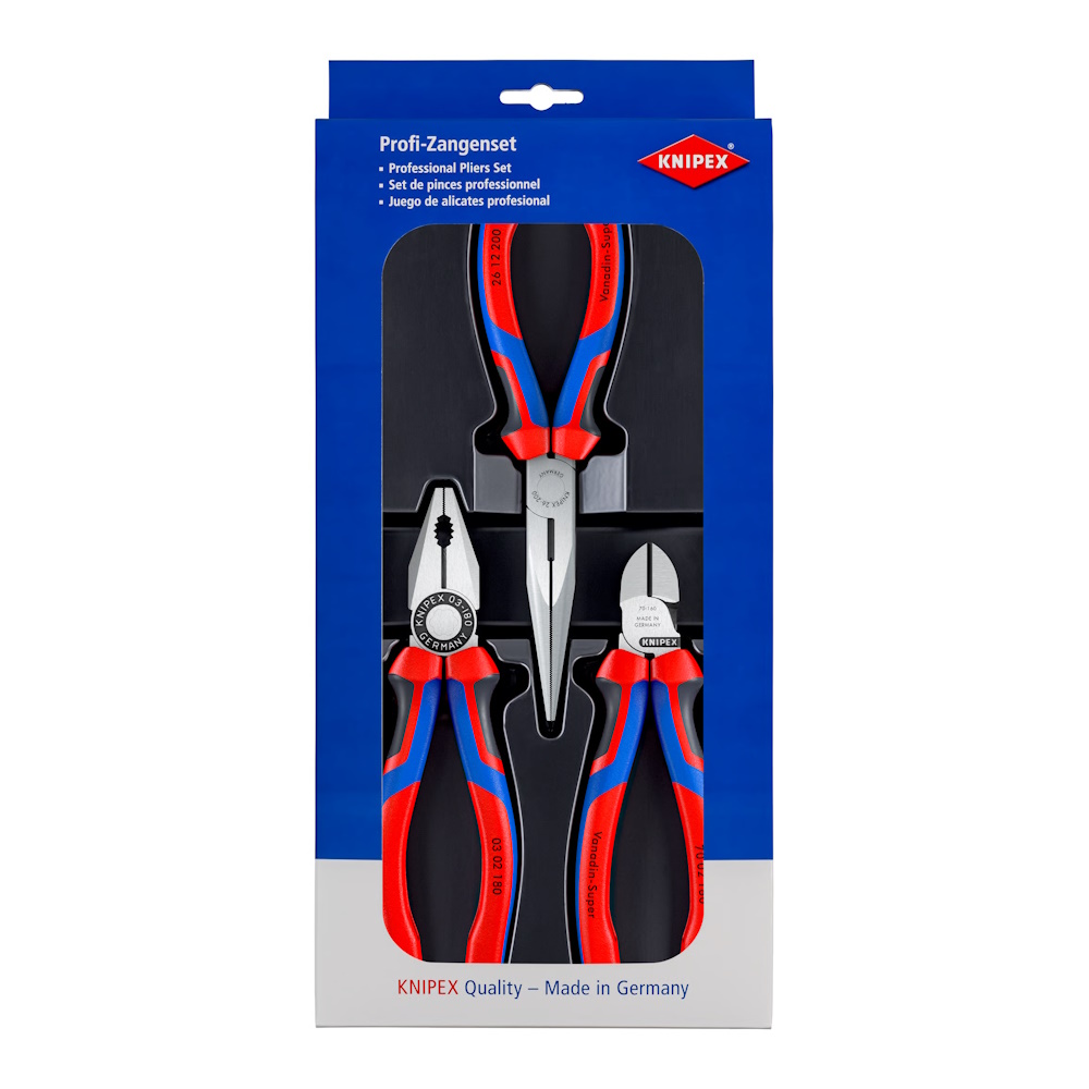 Knipex Zangenset Montage Paket Flachzange Kombizange Seitenschneider - 002011