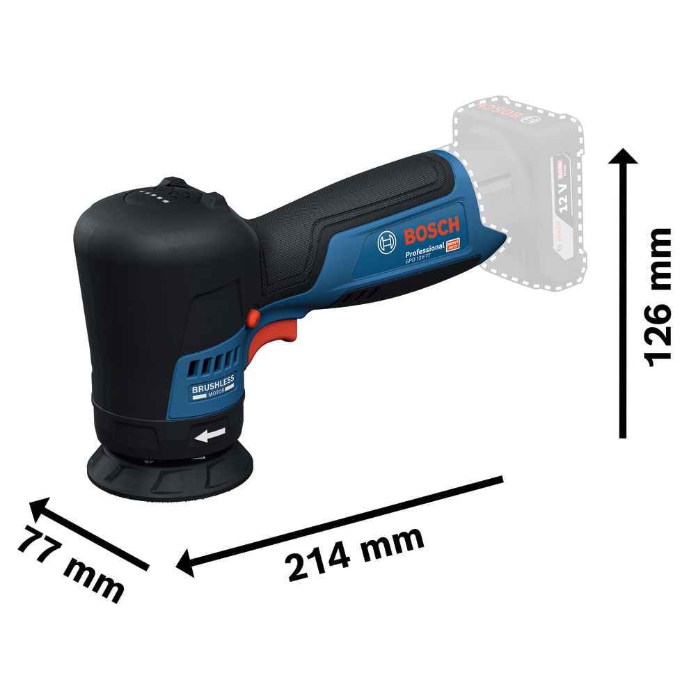 Bosch Akku Polierer GPO 12V-77 - Sologerät ohne Akku/Ladegerät - Rotation