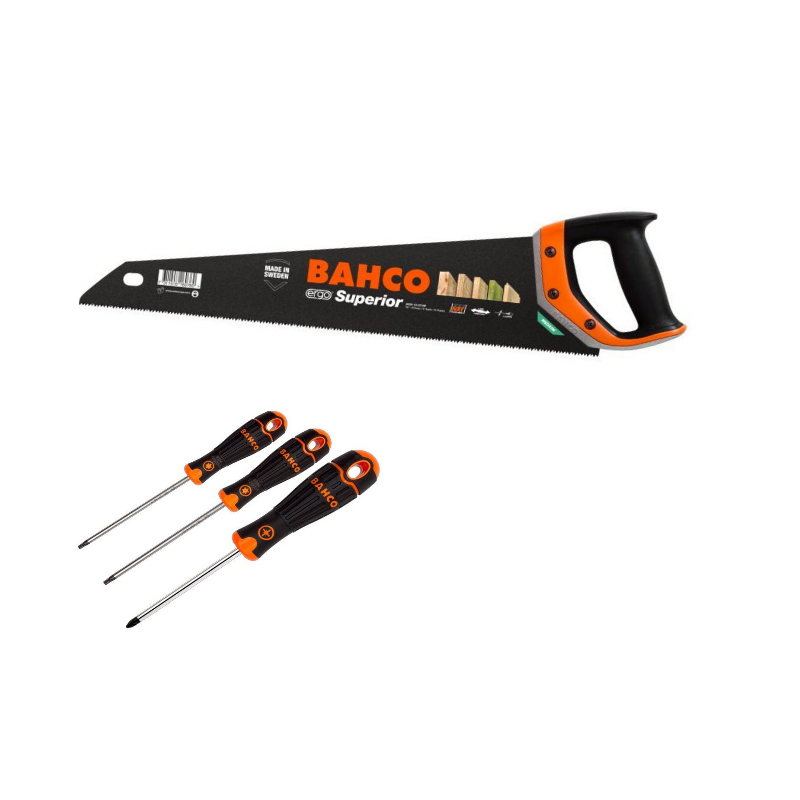 Bahco Säge Fuchsschwanz 475mm 2600-19-XT-HP ERGO Superior + 4 Schraubendreher