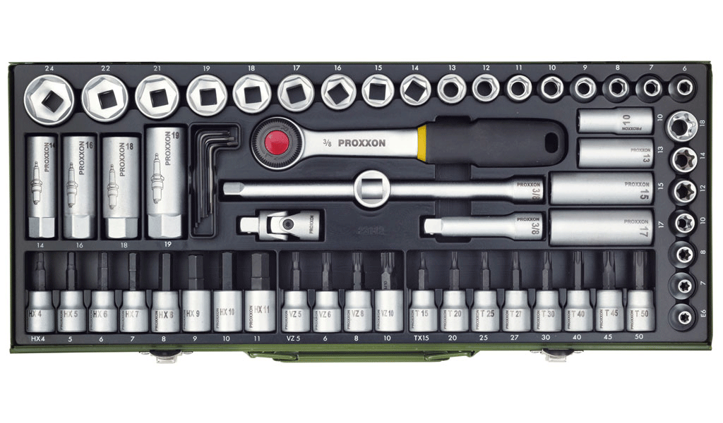 Proxxon Super-Kompaktsatz 23112 mit 3/8''-Ratsche, 65-teilig - 1/2"