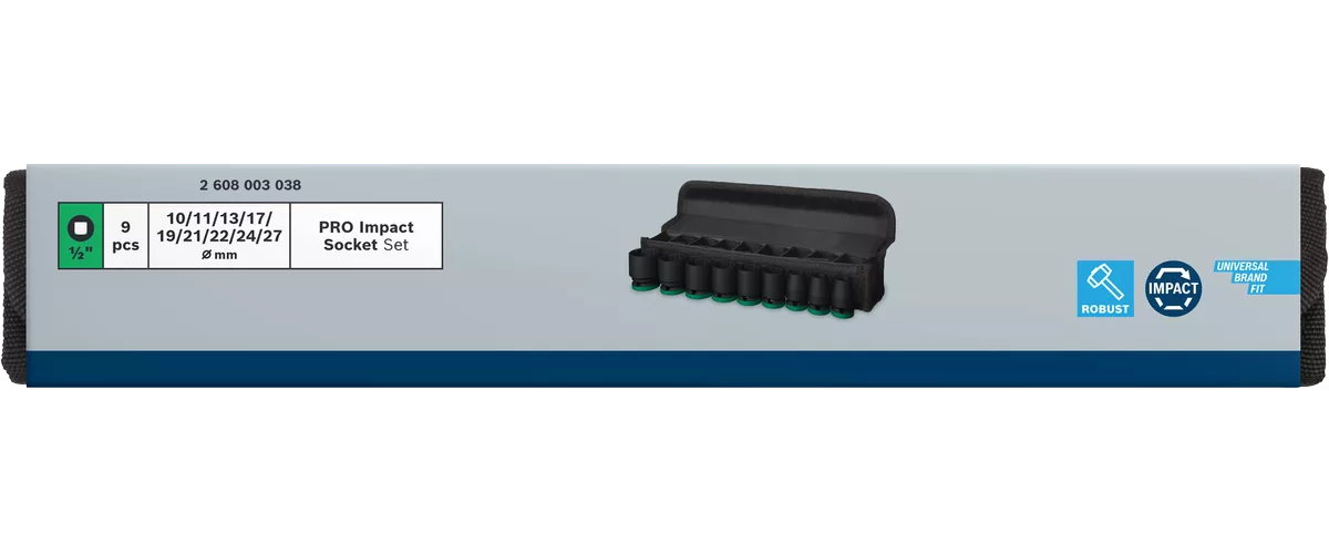 Bosch PRO Impact Steckschlüsselsatz Set - 9-teilig - 1/2" - robust - 2608003038