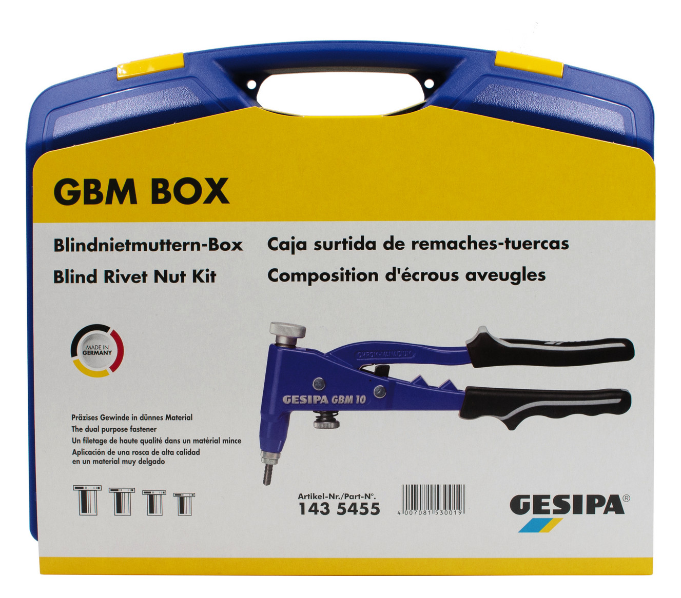 Gesipa Blindnietmuttern-Box - inkl. Nietzange - M3-M6 Alu - M5 Stahl - 1435455