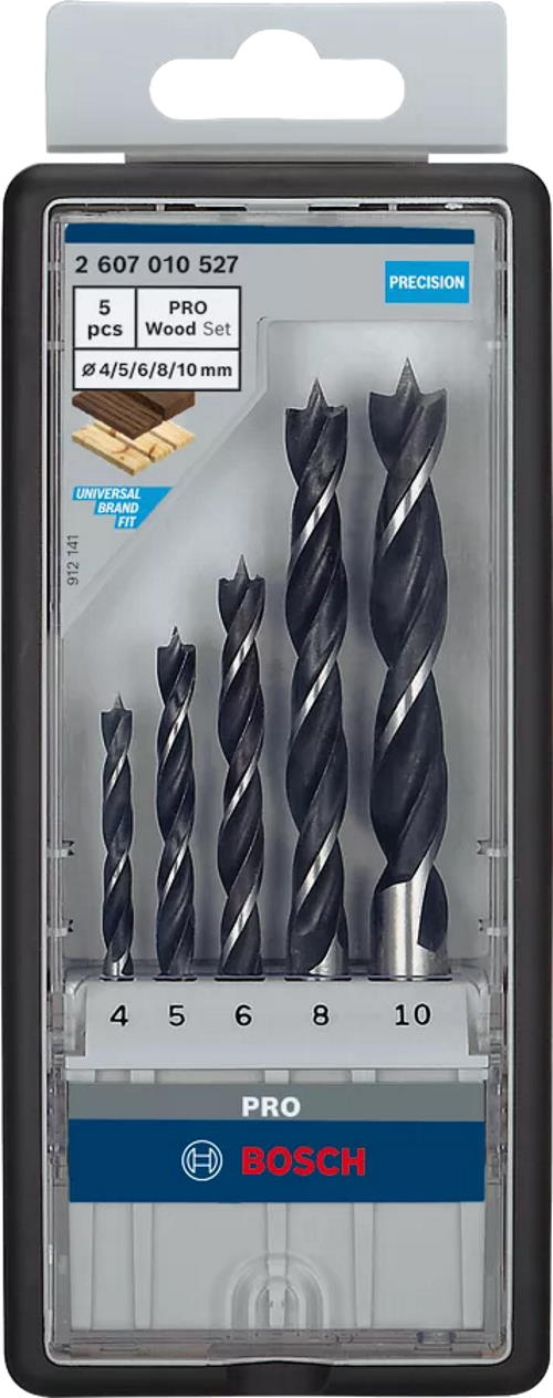 Bosch Pro Wood Holzspiralbohrer-Set - 5-teilig - 4,5,6,8,10mm - 2607010527