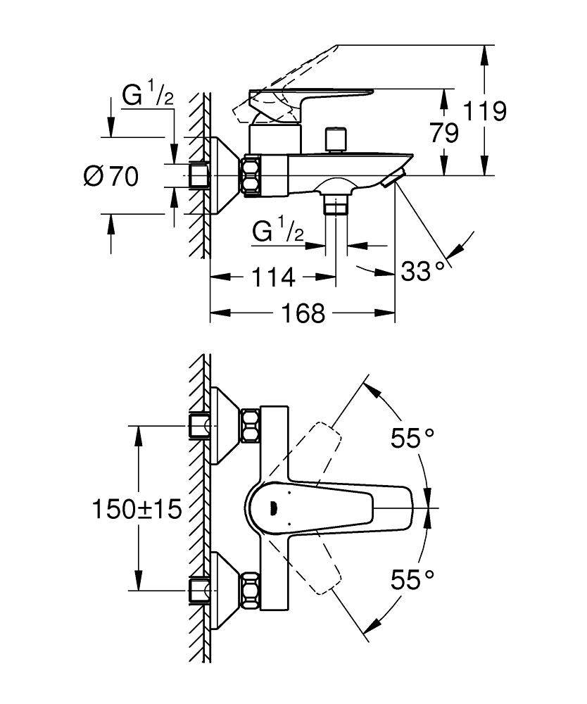 Grohe 2x Einhand-Wannenbatterie BauEdge - 23604001 - 1/2" - 35mm Keramikkartusche